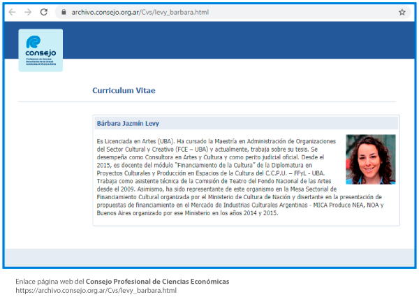CV en pagina del Consejo Profesional de Ciencias Economicas